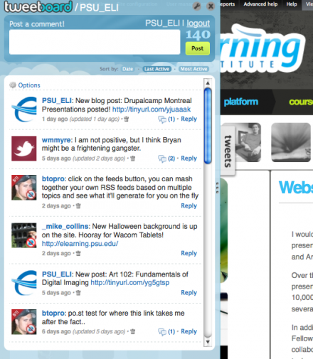 Tweetboard integrated on elearning.psu.edu