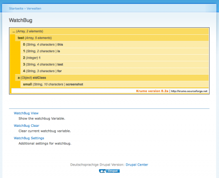 View variables on admin/watchbug with devel's krumo style output