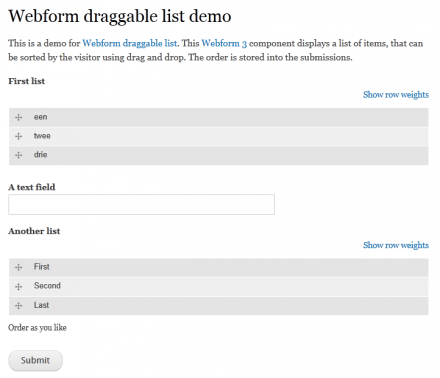 Webform draggable list