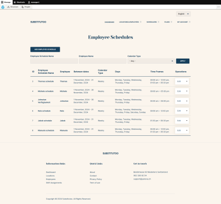 Employee Availability Scheduler management