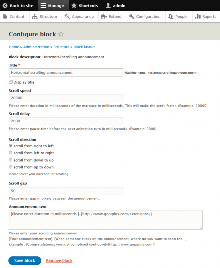 Block configuration