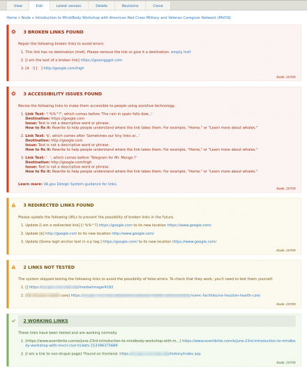 Node link report block sample screencap with all reports expanded.