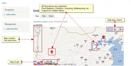 Example of a node with a Baidu Map displaying Markers and other Geometries