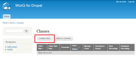 Create Classes - WizIQ Virtual Classroom Plugin (Drupal)