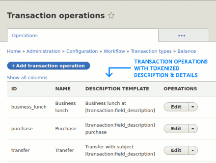 screenshot of transaction operations management