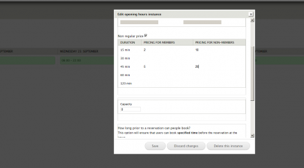 Opening hours instance settings