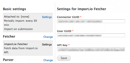 Settings for import.io Fetcher