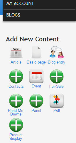 Add New Content Block screen shot.  48x48 px icons