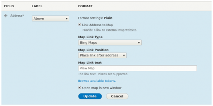 Address Map Link Field Formatter Settings Example