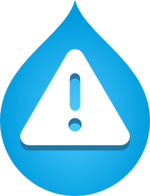 Icon of a triangle with an exclamation mark over a drop