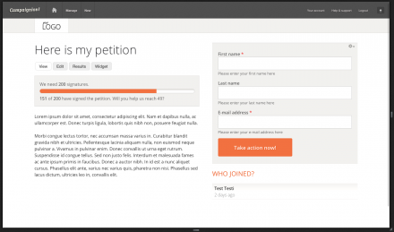 Sample petition with counter and live-ticker
