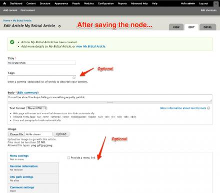 After saving, showing the whole node form