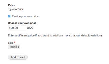 a checkout form where a user can choose their own price