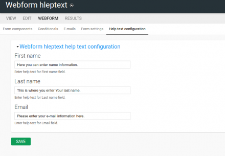 Webform  Help Text configuration page