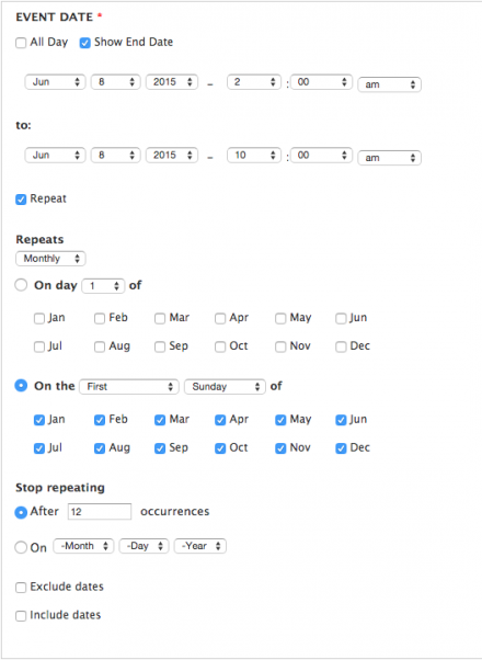 Field Input Date Time Repeating Event