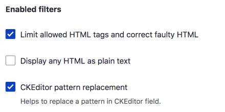 Enabled filters for CKEditor pattern replace module 