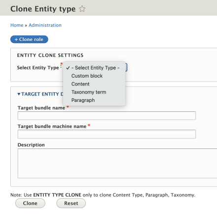Entity clone (Block content type, Content, Paragraph, Taxonomy)
