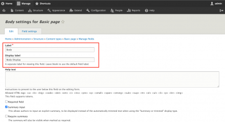 Field Display Label Settings