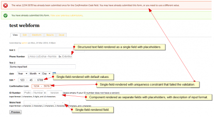 Various field configurations, with one in error for uniqueness violation.