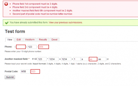 Error messages for individual parts failing validation.