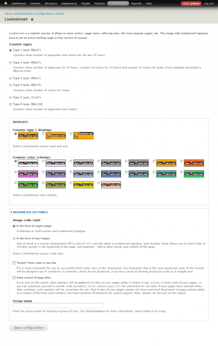 LiveInternet module admin interface