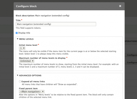 Screenshot of the configuration of a block provided by "Menu block".
