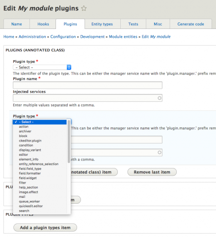 Screenshot of the plugins form.