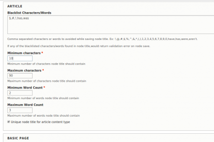 Node Title Validation Configuration Page