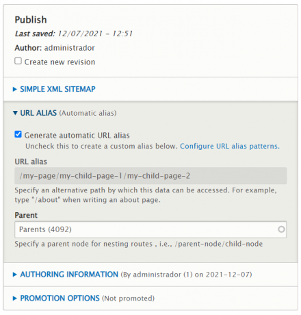 Node parent settings