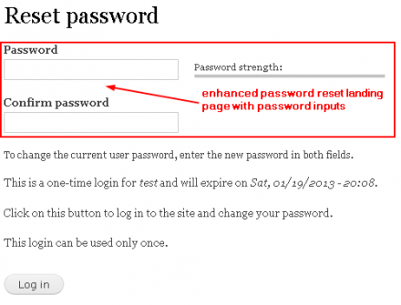 Enhanced password reset landing page (with new password inputs)