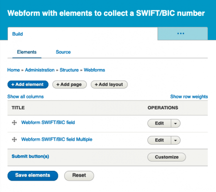 Webform with elements to collect a SWIFT/BIC number