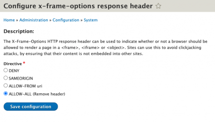 x-frame-option configuration page (v. 1.2)