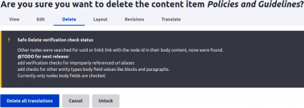 Safe delete verified there are no referenced linkit links (enabled delete button)