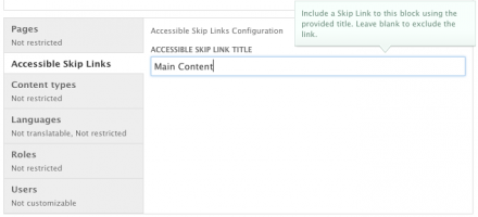 Skip link block configuration