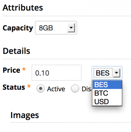 Item configuration screenshot showing BES currency as an option