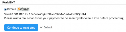 Blockchain payment instructions screenshot