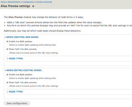 Module settings page