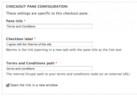 Commerce Agree Terms configuration screen