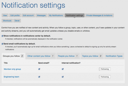 The per-user notification settings screen.