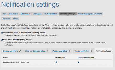 The per-user notification settings screen.