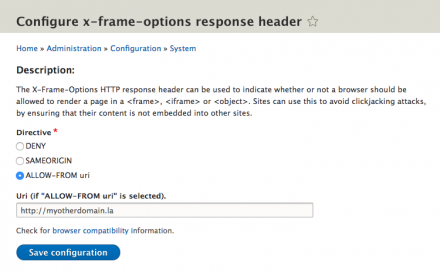 x-frame-option configuration page