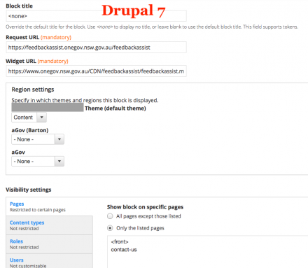 Screenshot of Feedback Assist Drupal 7 configuration options