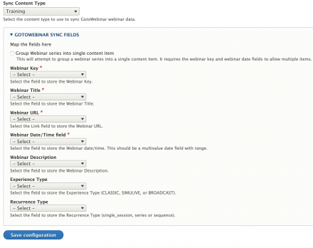 GotoWebinar Sync administration form field mapping