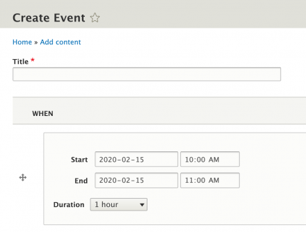 Screen capture of the default Event form created by this module