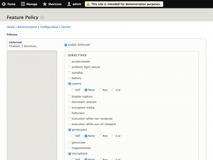 Feature Policy module settings form