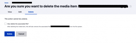 Screenshot showing media delete confirm form