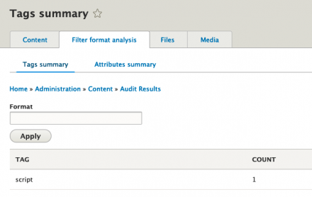 Screenshot showing tags summary