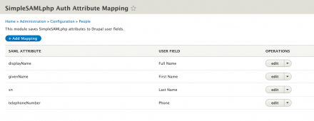 Screenshot of attribute mapping table