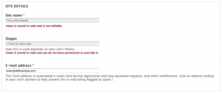 Admin form showing a locked setting and a locked exported setting.