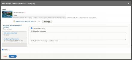 Edit media entity form opened from edit embed media modal